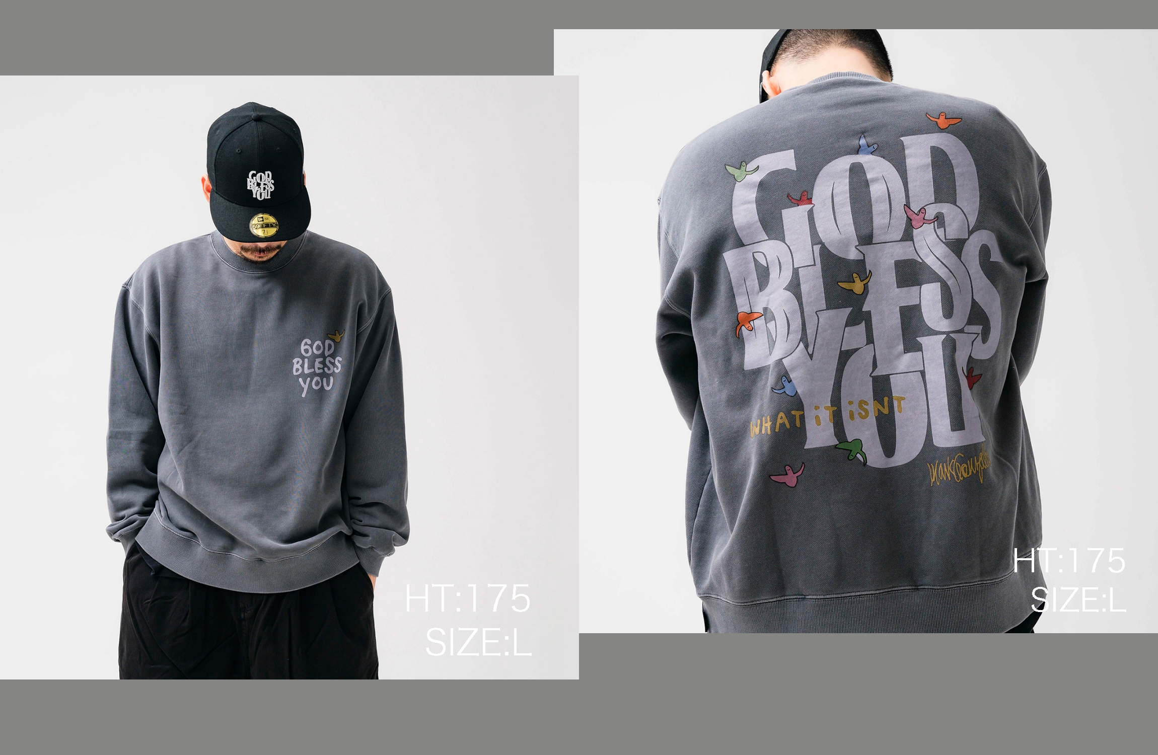 What it isNt)ART BY MARK GONZALES × GOD BLESS YOU PIGMENT CREWNECK CB1