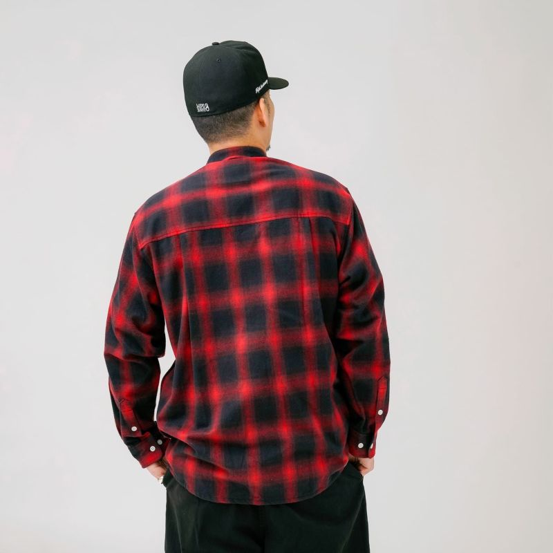 MFC STORE BAND COLLAR CHECK FLANNEL SHIRT JAPAN MADE LINE