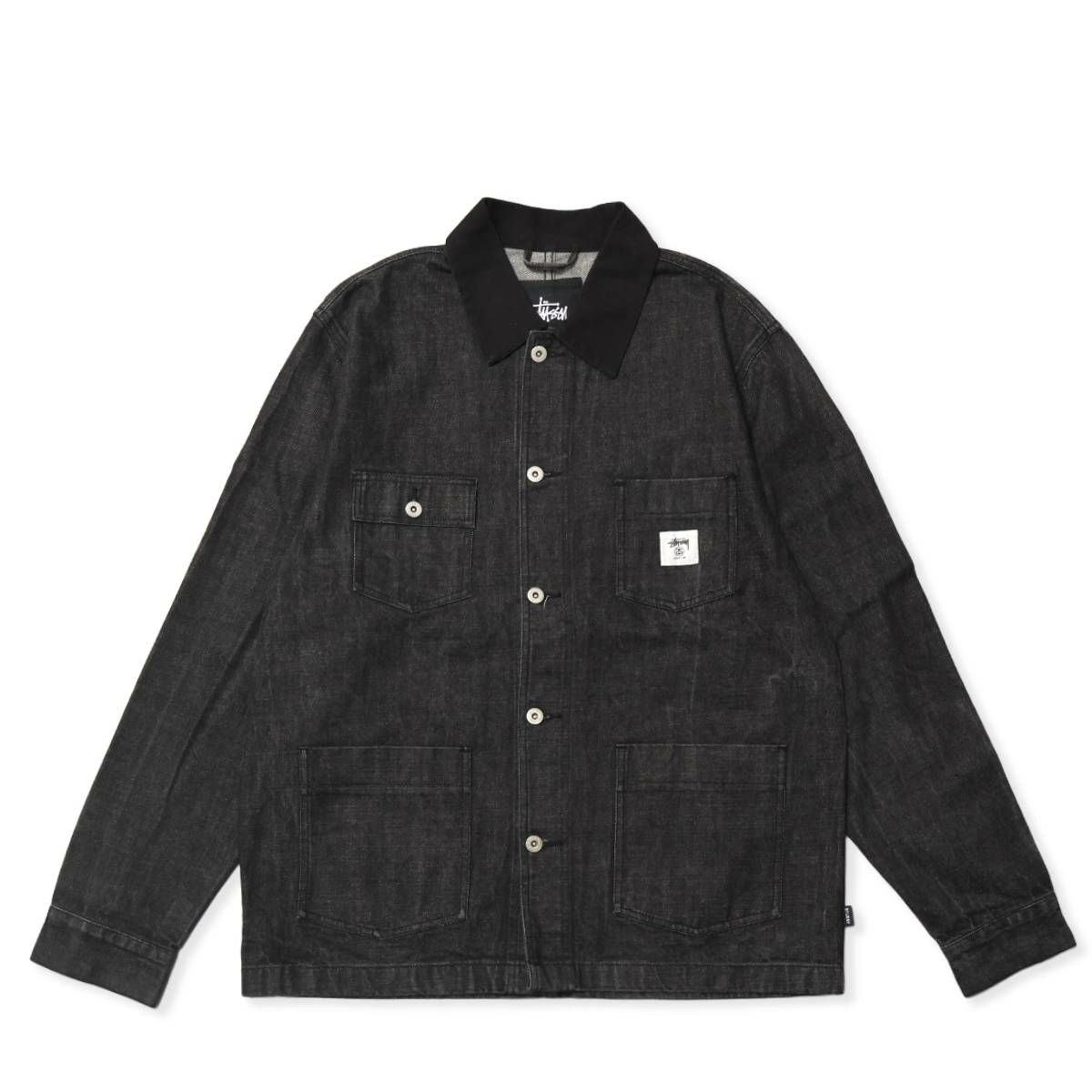 Stussy Black-Denim Left Chest Takedown-Tag Coverall JACKET Black